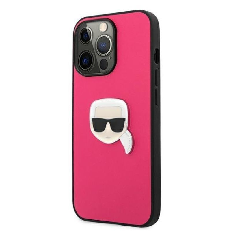 Husa pentru iPhone 13 Pro KARL LAGERFELD KLHCP13LPKMP, Leather Ikonik Karls Head, Metal roz