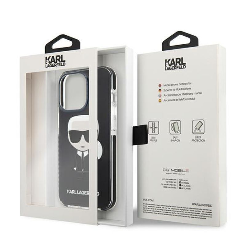 Husa pentru iPhone 13 Pro KARL LAGERFELD KLHFBIIXIIIPN, Full Body Ikonik, Negru