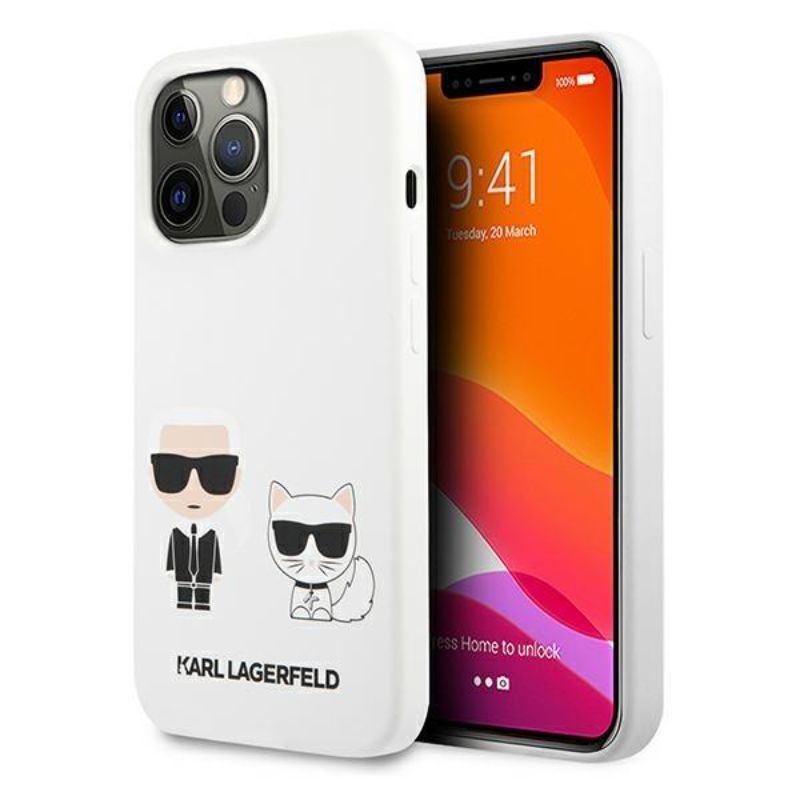 Husa pentru iPhone 13 Pro KARL LAGERFELD KLHSKCIXIIIPA, Silicon Karl and Choupette, Alb