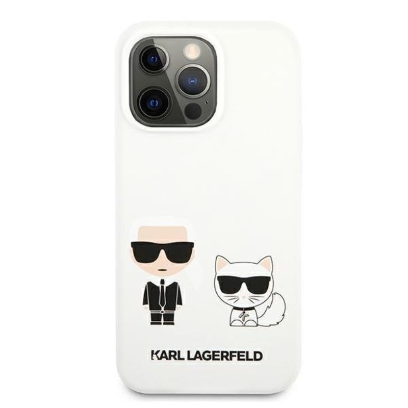 Husa pentru iPhone 13 Pro KARL LAGERFELD KLHSKCIXIIIPA, Silicon Karl and Choupette, Alb