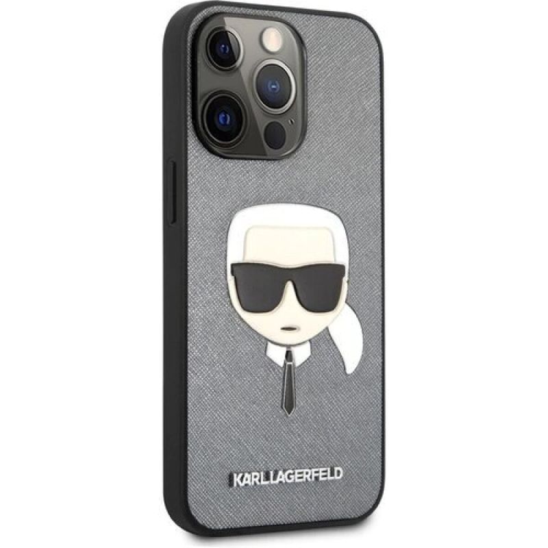 Husa pentru iPhone 13 Pro KARL LAGERFELD KLHSKHIXIIIPAG, Saffiano Karls Head, Argintiu