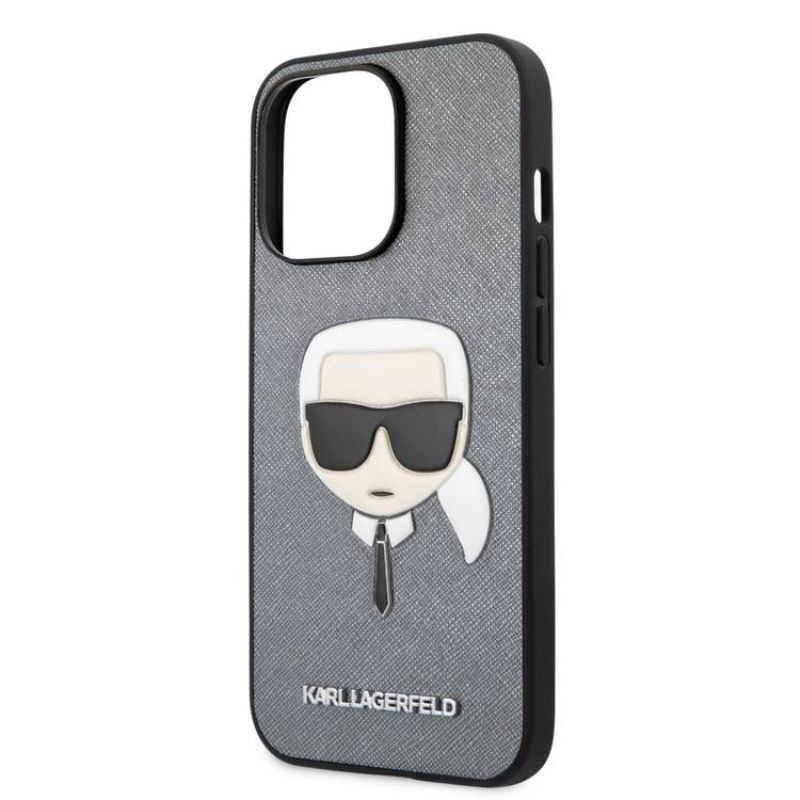 Husa pentru iPhone 13 Pro KARL LAGERFELD KLHSKHIXIIIPAG, Saffiano Karls Head, Argintiu