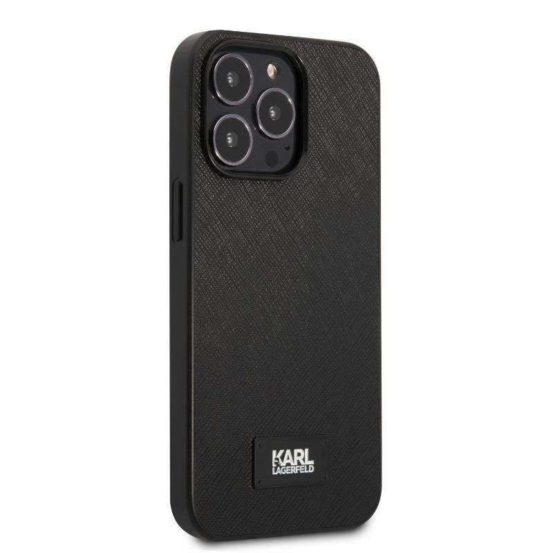 Husa pentru iPhone 13 Pro KARL LAGERFELD KLHSPIXIIIPN, Saffiano Plaque, Negru