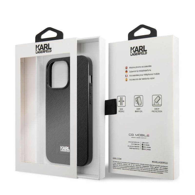 Husa pentru iPhone 13 Pro KARL LAGERFELD KLHSPIXIIIPN, Saffiano Plaque, Negru