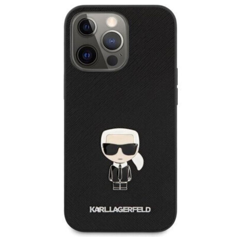Husa pentru iPhone 13 Pro KARL LAGERFELD KLHCP13LIKMSBK, Saffiano Ikonik, Negru