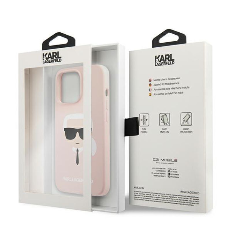 Husa pentru iPhone 13 Pro Max KARL LAGERFELD KLHCP13XSLKHLP, Silicon Karls Head, Roz deschis