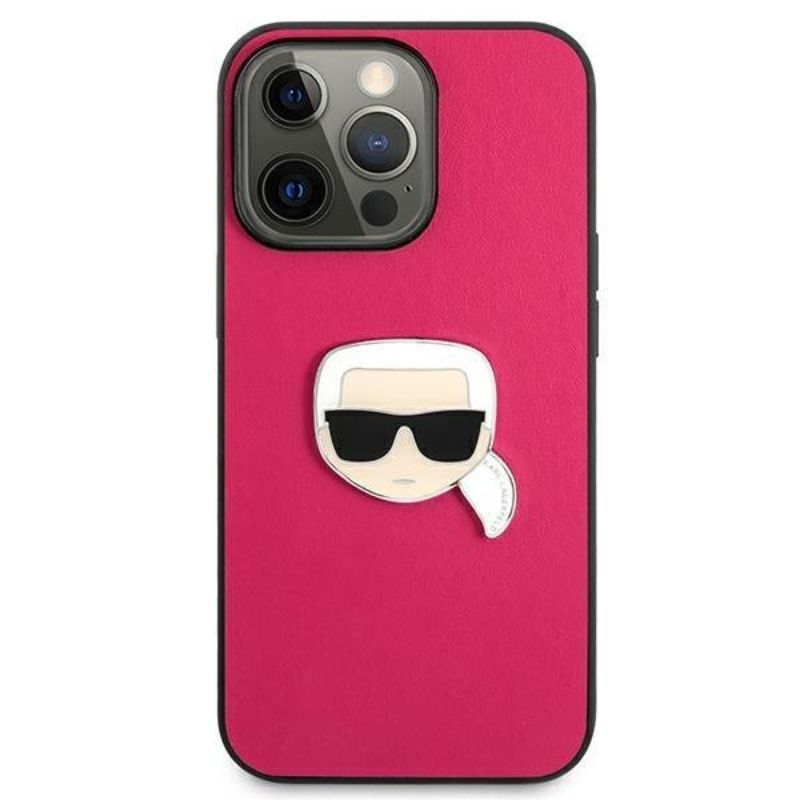 Husa pentru iPhone 13 Pro Max KARL LAGERFELD KLHCP13XPKMP, Leather Ikonik Karls Head Metal, Roz
