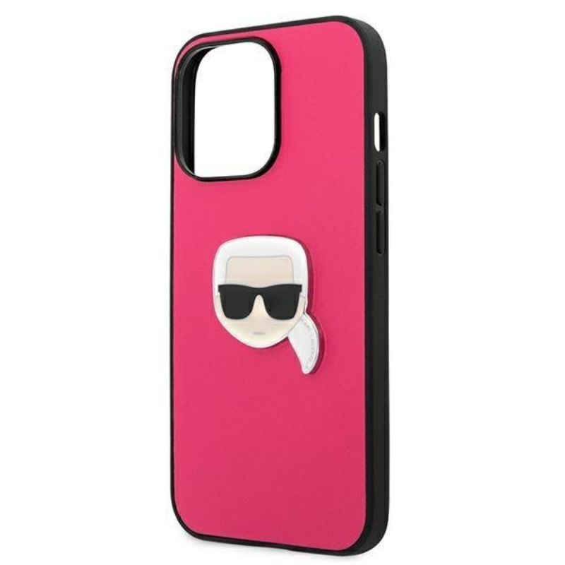 Husa pentru iPhone 13 Pro Max KARL LAGERFELD KLHCP13XPKMP, Leather Ikonik Karls Head Metal, Roz