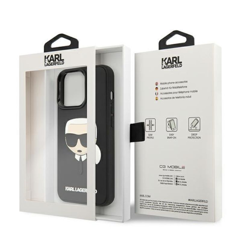 Husa pentru iPhone 13 Pro Max KARL LAGERFELD KLHCP13LKH3DBK, Rubber Karls Head, Negru
