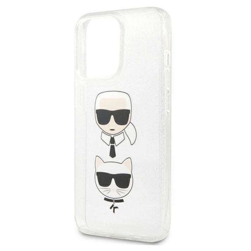 Husa pentru iPhone 13 / 13 Pro KARL LAGERFELD KLHCP13LKCTUGLS, Glitter Karls and Choupette, Argintiu