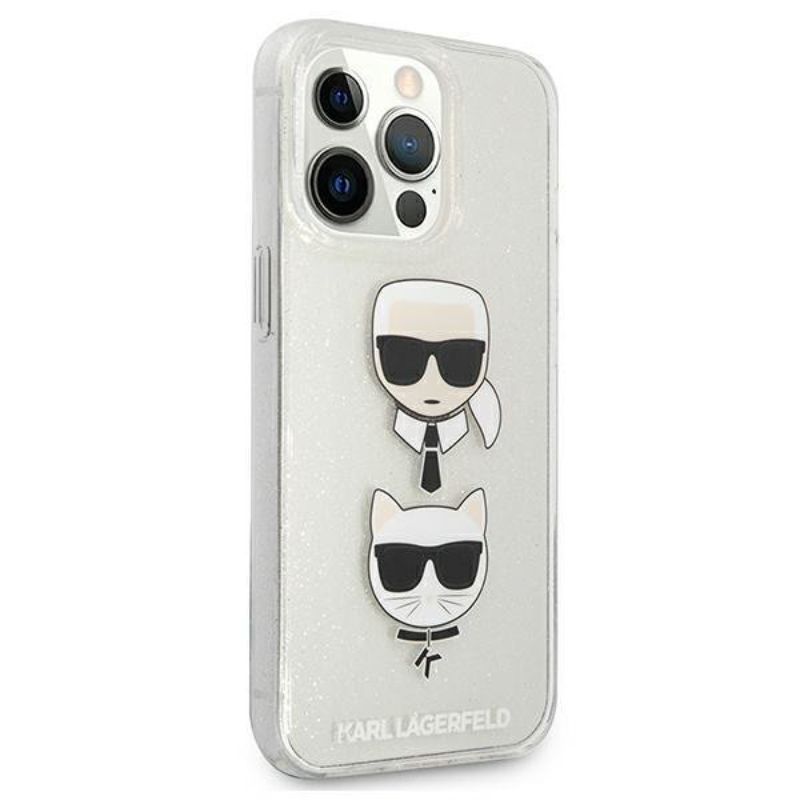 Husa pentru iPhone 13 / 13 Pro KARL LAGERFELD KLHCP13LKCTUGLS, Glitter Karls and Choupette, Argintiu