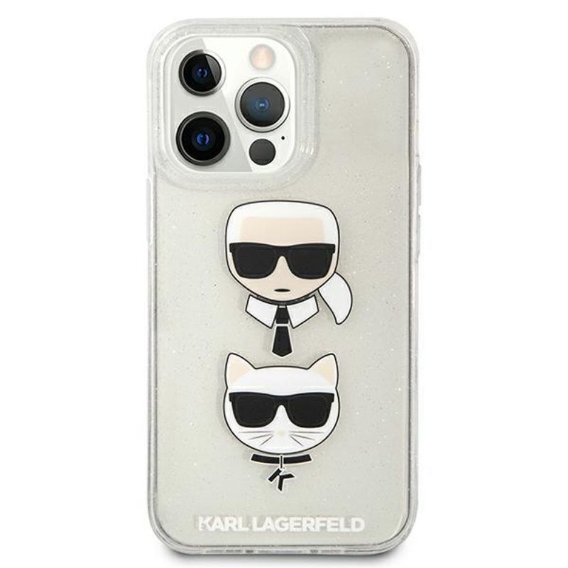 Husa pentru iPhone 13 / 13 Pro KARL LAGERFELD KLHCP13LKCTUGLS, Glitter Karls and Choupette, Argintiu