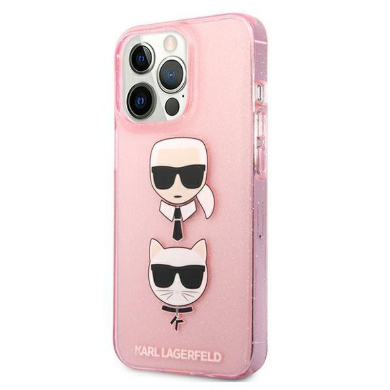 Husa pentru iPhone 13 / 13 Pro KARL LAGERFELD KLHCP13LKCTUGLP, Glitter Karls and Choupette, Roz