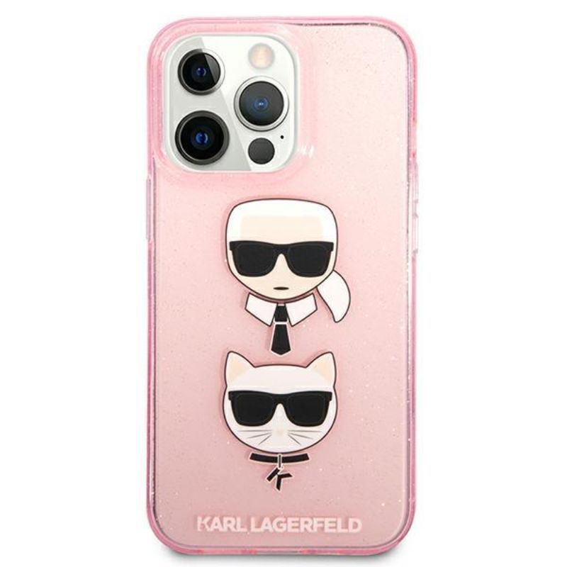 Husa pentru iPhone 13 / 13 Pro KARL LAGERFELD KLHCP13LKCTUGLP, Glitter Karls and Choupette, Roz