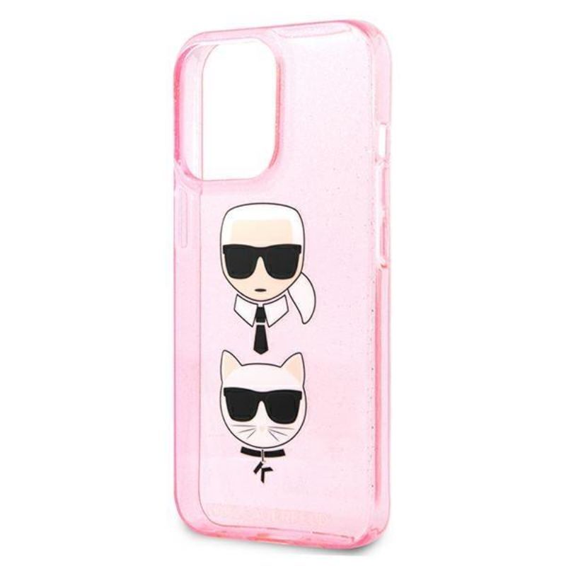 Husa pentru iPhone 13 / 13 Pro KARL LAGERFELD KLHCP13LKCTUGLP, Glitter Karls and Choupette, Roz
