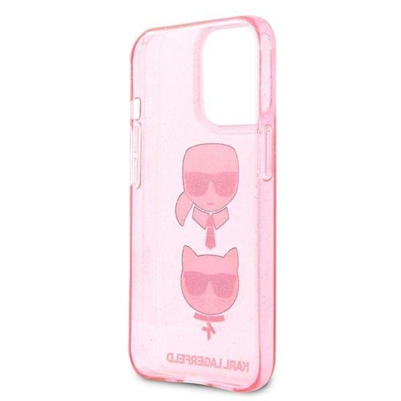 Husa pentru iPhone 13 / 13 Pro KARL LAGERFELD KLHCP13LKCTUGLP, Glitter Karls and Choupette, Roz