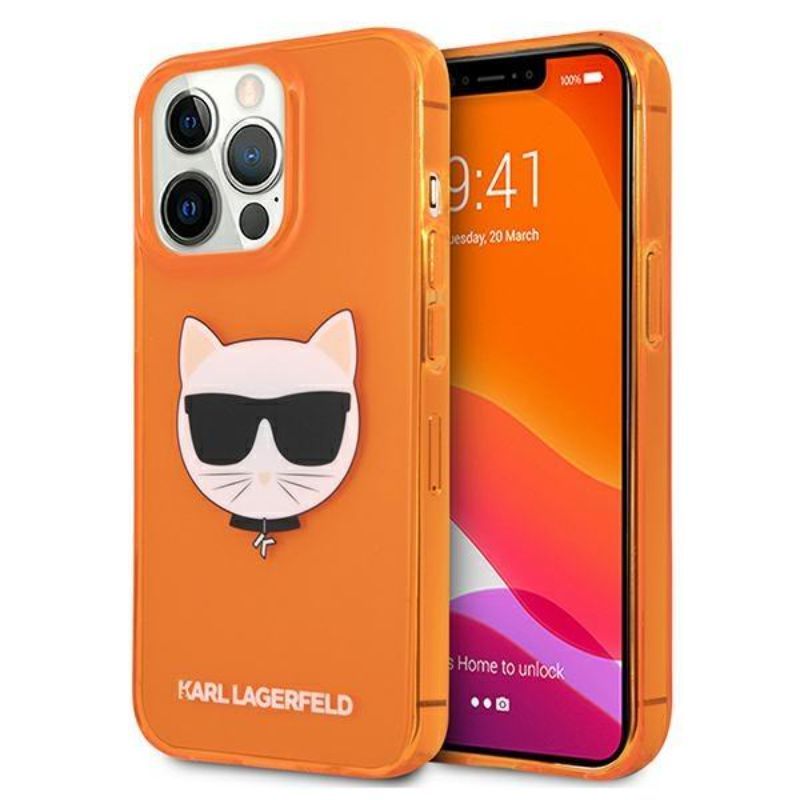 Husa pentru iPhone 13 / 13 Pro KARL LAGERFELD KLHCP13LCHTRO, Glitter Choupette Fluo, Portocaliu