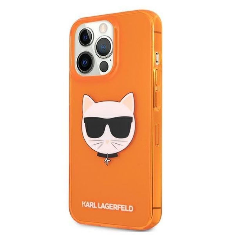 Husa pentru iPhone 13 / 13 Pro KARL LAGERFELD KLHCP13LCHTRO, Glitter Choupette Fluo, Portocaliu