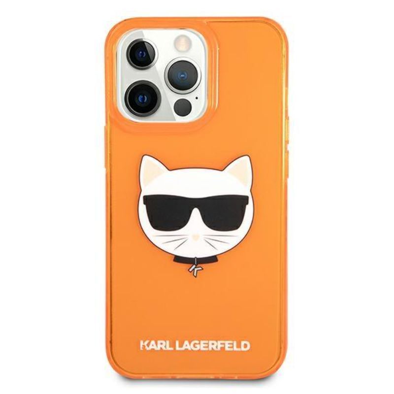 Husa pentru iPhone 13 / 13 Pro KARL LAGERFELD KLHCP13LCHTRO, Glitter Choupette Fluo, Portocaliu