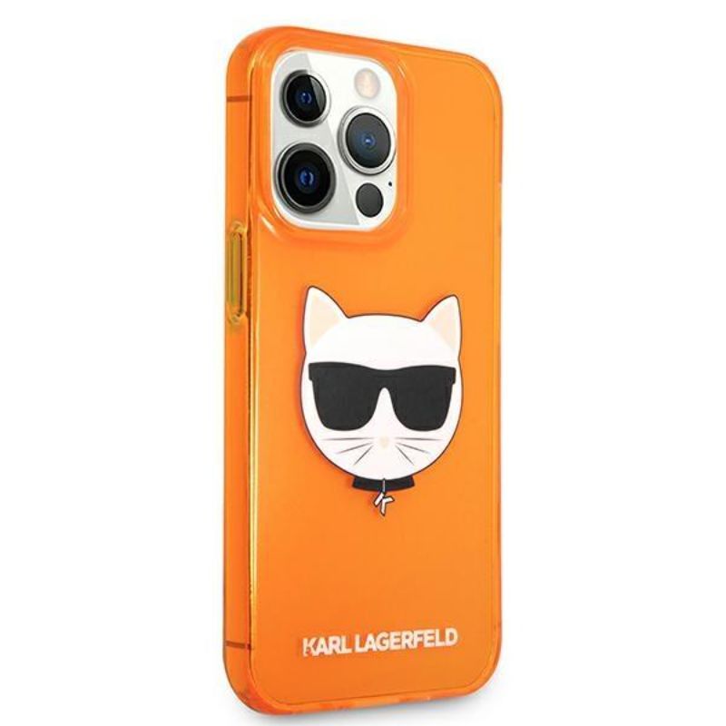 Husa pentru iPhone 13 / 13 Pro KARL LAGERFELD KLHCP13LCHTRO, Glitter Choupette Fluo, Portocaliu