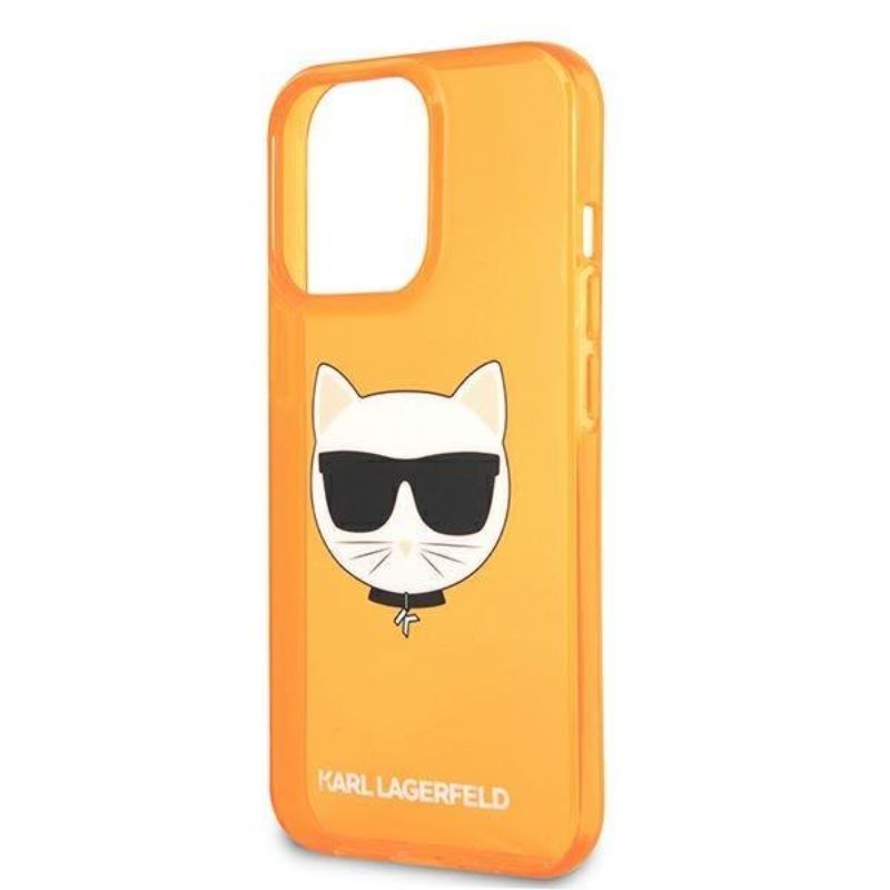 Husa pentru iPhone 13 / 13 Pro KARL LAGERFELD KLHCP13LCHTRO, Glitter Choupette Fluo, Portocaliu