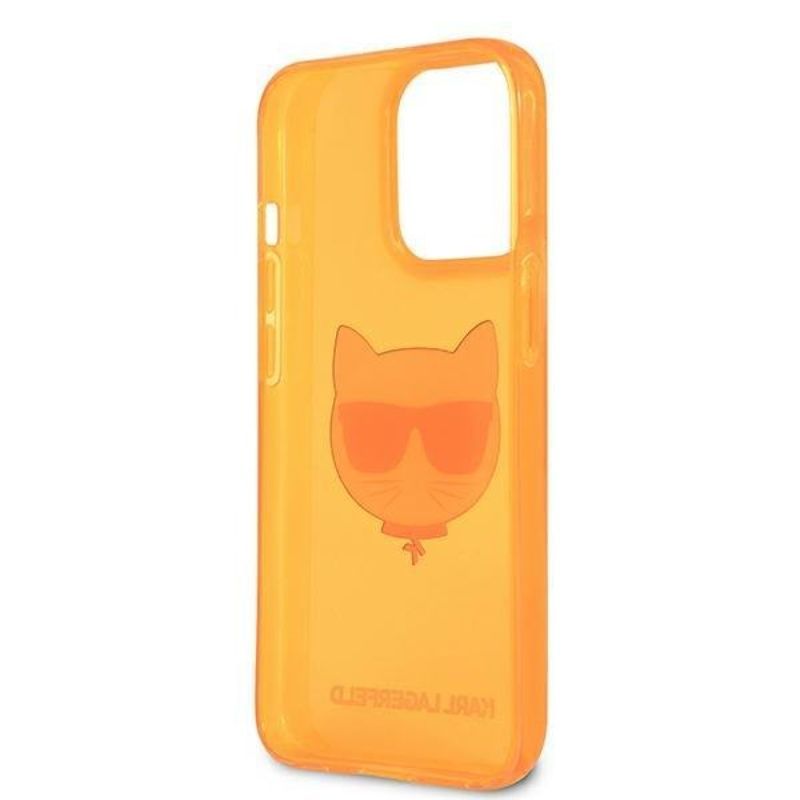 Husa pentru iPhone 13 / 13 Pro KARL LAGERFELD KLHCP13LCHTRO, Glitter Choupette Fluo, Portocaliu