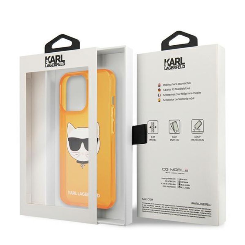 Husa pentru iPhone 13 / 13 Pro KARL LAGERFELD KLHCP13LCHTRO, Glitter Choupette Fluo, Portocaliu