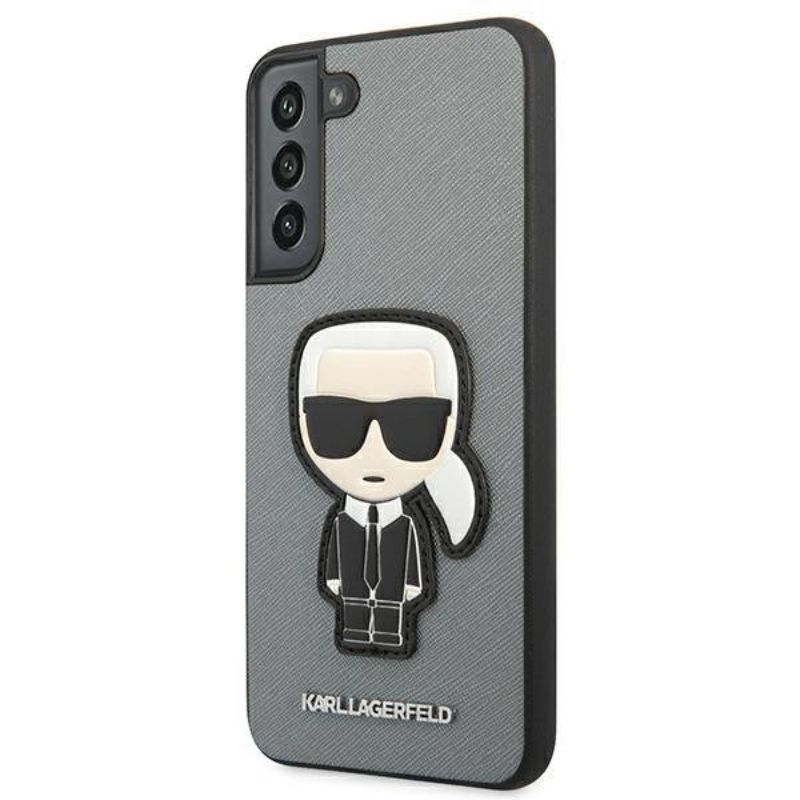 Husa pentru Samsung Galaxy S22 Plus KARL LAGERFELD KLHCS22MOKPG, Saffiano Ikonik Karls Patch, Argintiu
