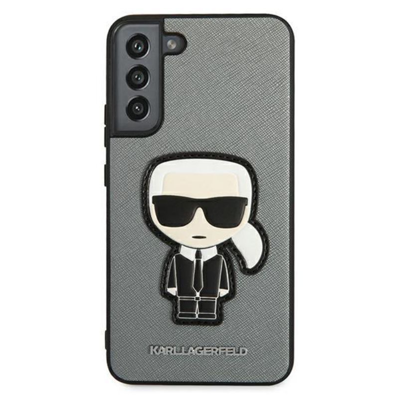 Husa pentru Samsung Galaxy S22 Plus KARL LAGERFELD KLHCS22MOKPG, Saffiano Ikonik Karls Patch, Argintiu