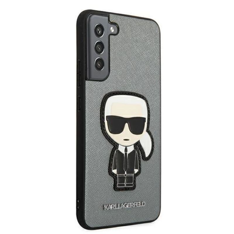 Husa pentru Samsung Galaxy S22 Plus KARL LAGERFELD KLHCS22MOKPG, Saffiano Ikonik Karls Patch, Argintiu