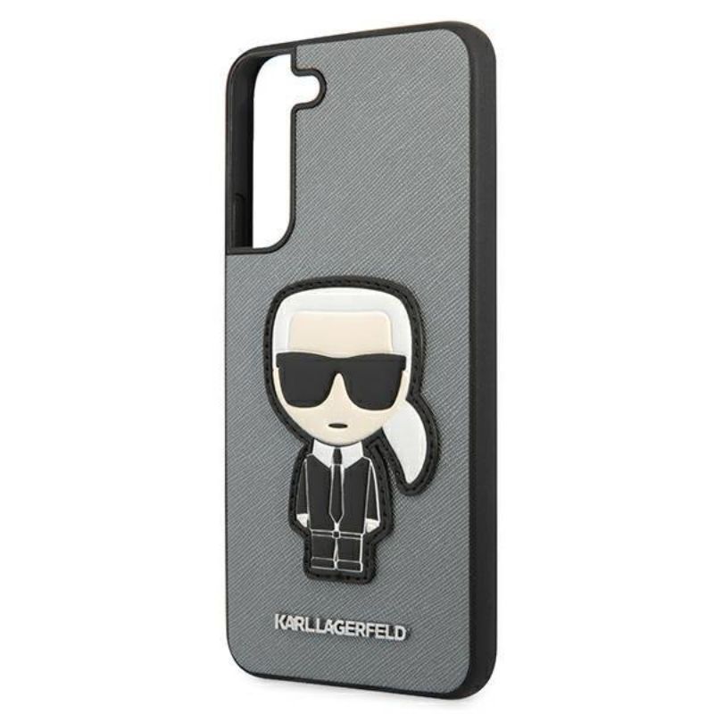 Husa pentru Samsung Galaxy S22 Plus KARL LAGERFELD KLHCS22MOKPG, Saffiano Ikonik Karls Patch, Argintiu