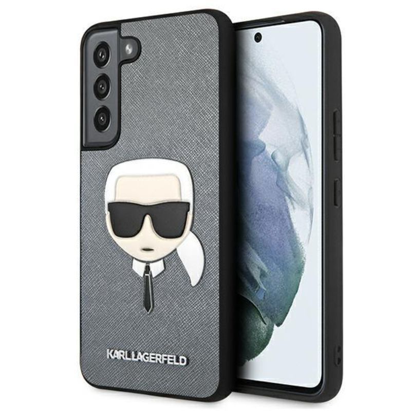 Husa pentru Samsung Galaxy S22 Plus KARL LAGERFELD KLHCS22MSAKHSL, Saffiano Ikonik Karls Head, Argintiu