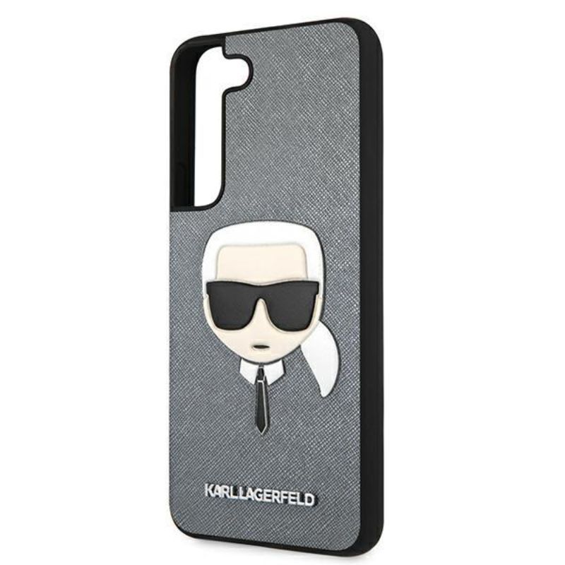 Husa pentru Samsung Galaxy S22 Plus KARL LAGERFELD KLHCS22MSAKHSL, Saffiano Ikonik Karls Head, Argintiu