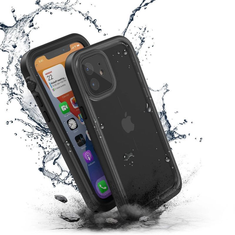 Husa iPhone 12 CATALYST Total Protection Transparent Black CATIPH012BLKM, waterproof, snur, negru