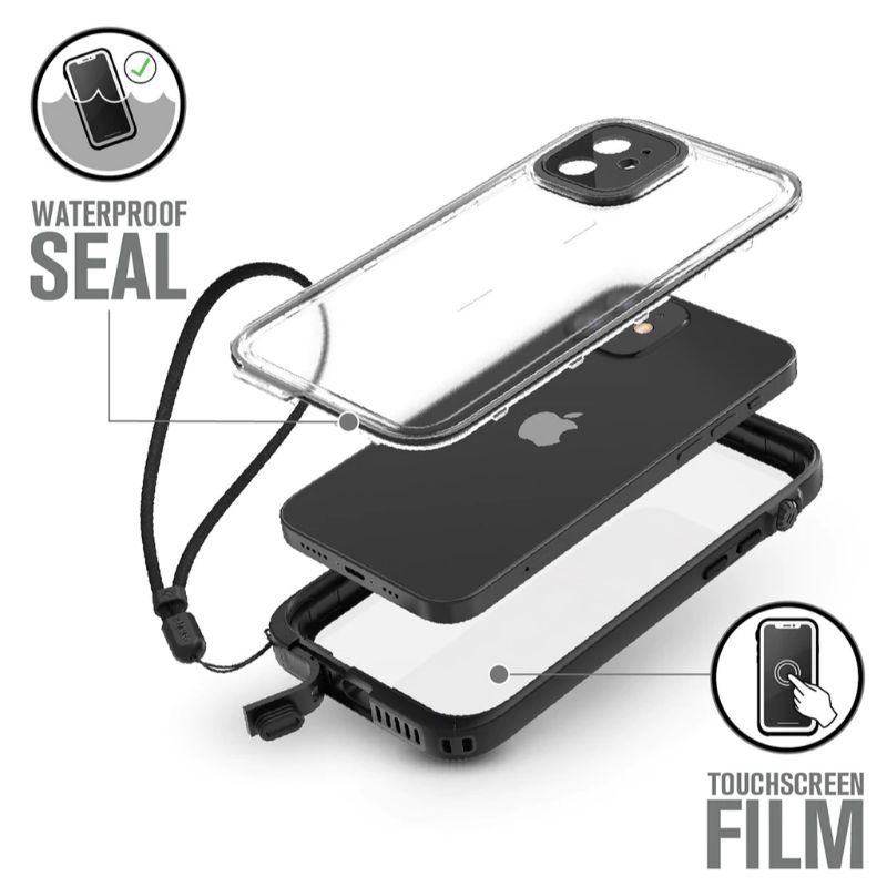Husa iPhone 12 CATALYST Total Protection Transparent Black CATIPH012BLKM, waterproof, snur, negru