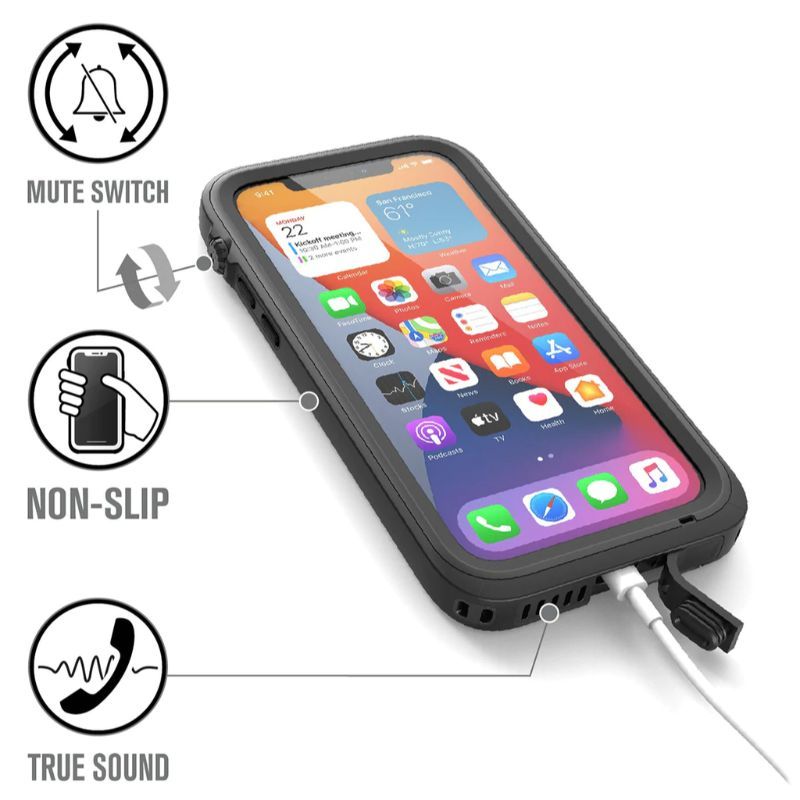 Husa iPhone 12 CATALYST Total Protection Transparent Black CATIPH012BLKM, waterproof, snur, negru