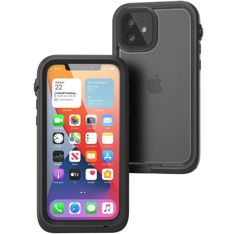 Husa iPhone 12 CATALYST Total Protection Transparent Black CATIPH012BLKM, waterproof, snur, negru