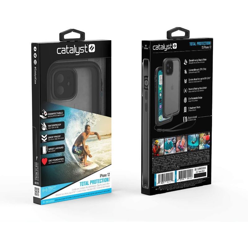 Husa iPhone 12 CATALYST Total Protection Transparent Black CATIPH012BLKM, waterproof, snur, negru