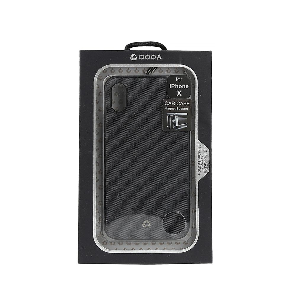 Carcasa pentru iPhone X / XS OCCA OCLNCIPHXGR, Linen Car Gray, margini flexibile, material textil, placuta metalica integrata, gri