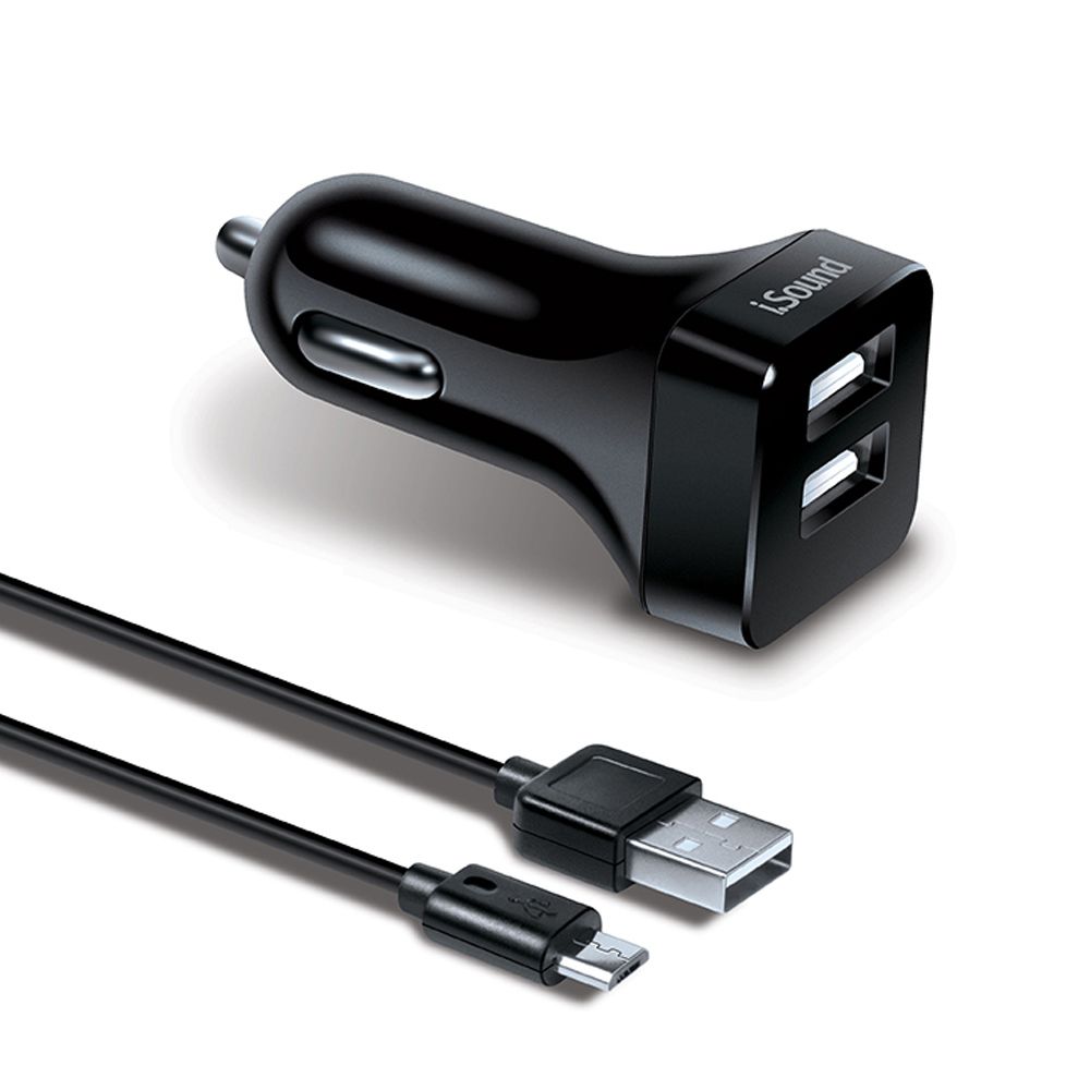 Incarcator auto 2.4 A, ISOUND ISOUND-6856, Dual USB, negru, cablu microUSB, lungime 1.2 m