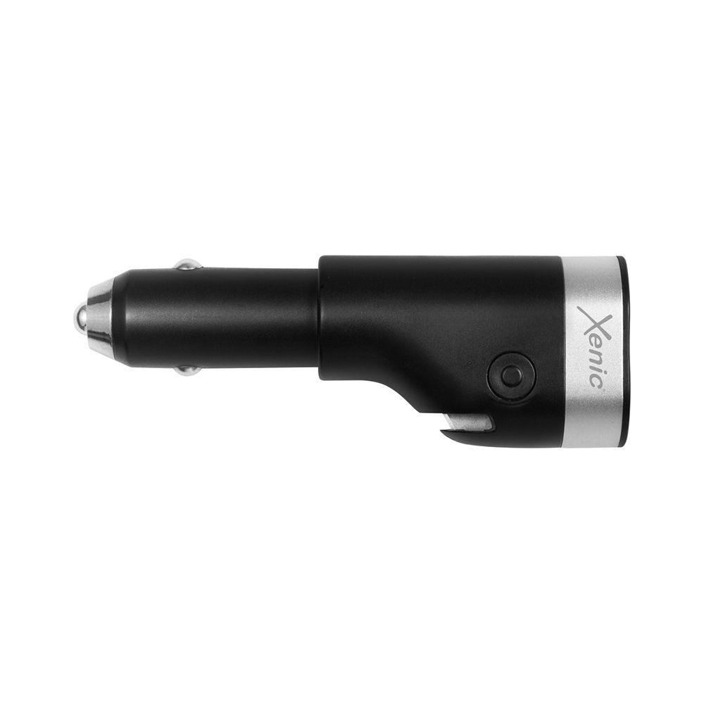 Incarcator auto multifunctional XENIC CH02, 5 V, 1 A, port USB, power bank 2600 mAh Li-Ion, lanterna LED, 90 lm, culoare rece, cu ciocan de urgenta si lama, negru