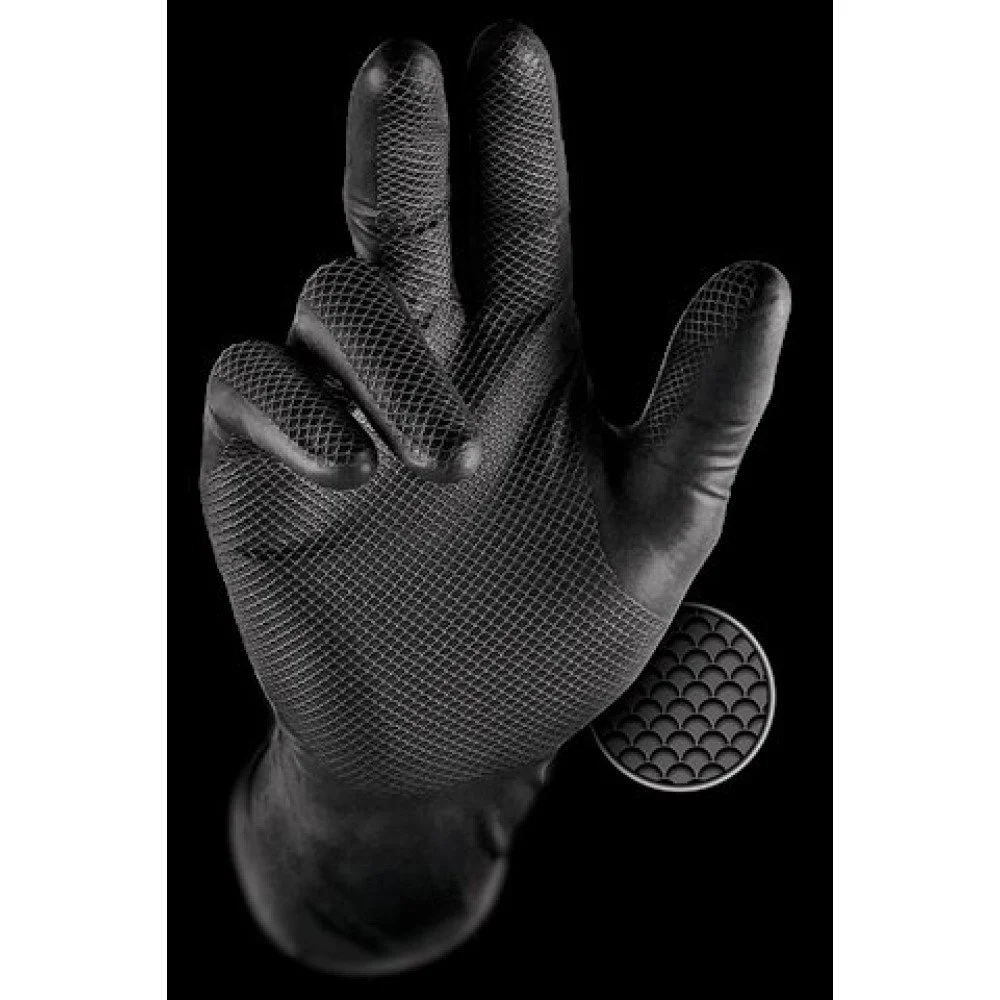 Set 50 manusi de protectie texturate, antialunecare, GRIPPAZ AD-00-0025, din nitril, negre, marimea 7/S