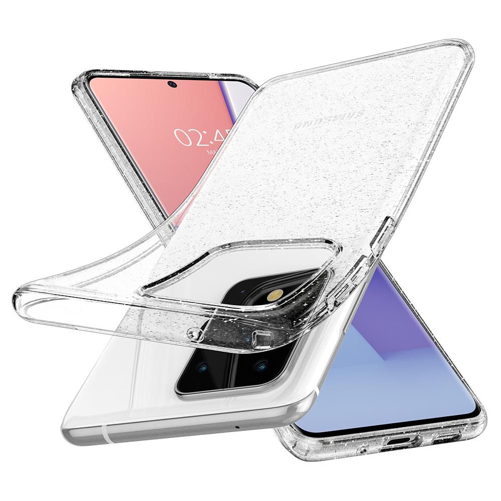 Husa Samsung Galaxy S20 Ultra SPIGEN Liquid Crystal Glitter Crystal Clear ACS00710, transparent