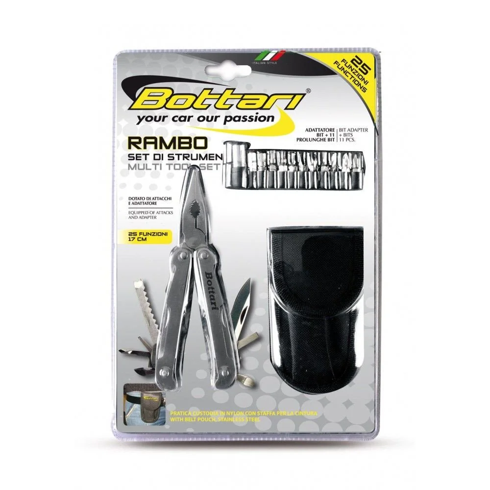 Cleste multifunctional BOTTARI Rambo 24029BT, din inox, lungime 17 cm, 25 functii, cu husa pentru depozitare si transport