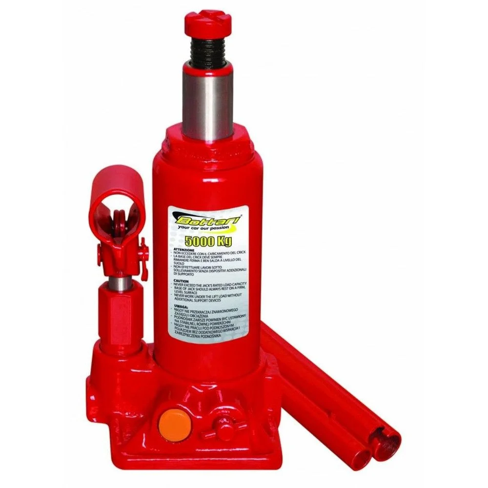 Cric hidraulic auto BOTTARI Lift 24171BT, capacitate ridicare 5 tone, lungime cursa 195 - 380 mm, cu supapa de siguranta, rosu