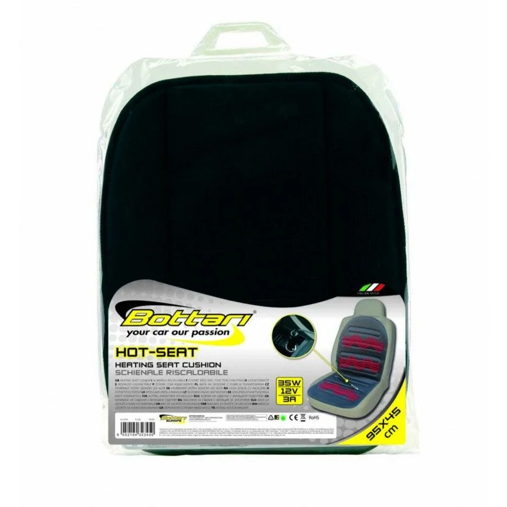 Husa pentru scaun auto, cu incalzire, BOTTARI 32345BT, universala, tensiune alimentare 12V, alimentare bricheta auto, negru