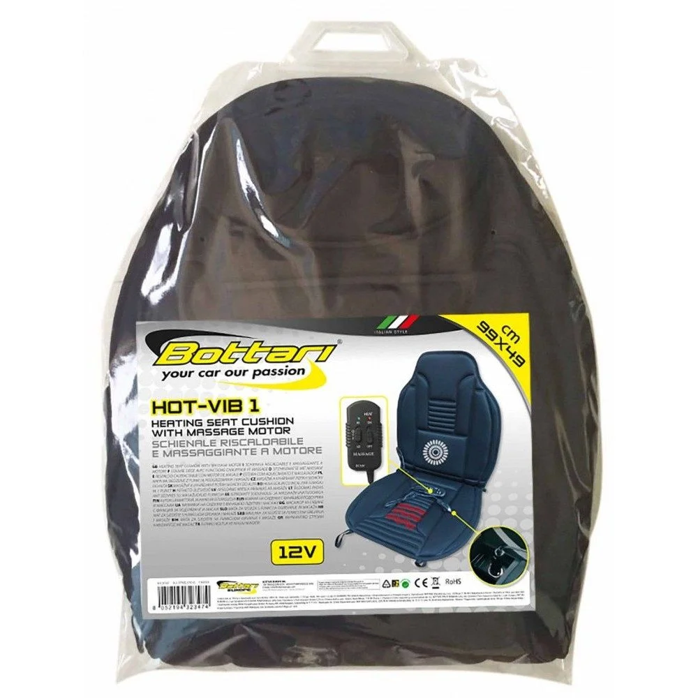 Husa pentru scaun auto, cu incalzire si masaj, BOTTARI Hot Vibe 32346BT, universala, alimentare priza bricheta, negru