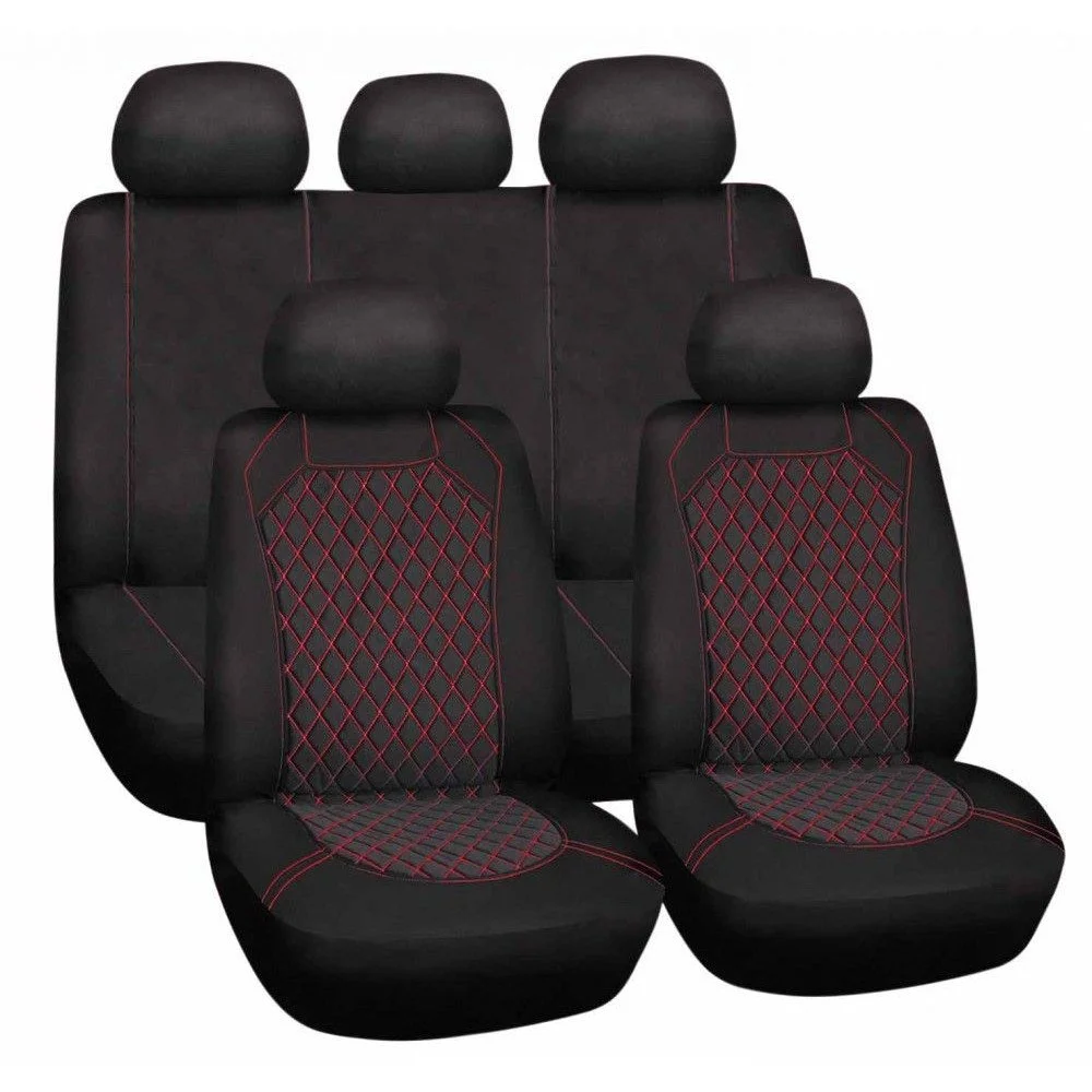Set huse pentru scaune auto BOTTARI Spiderweb 10031BT, universale, material textil elastic, negru/rosu, montare cu benzi elastice