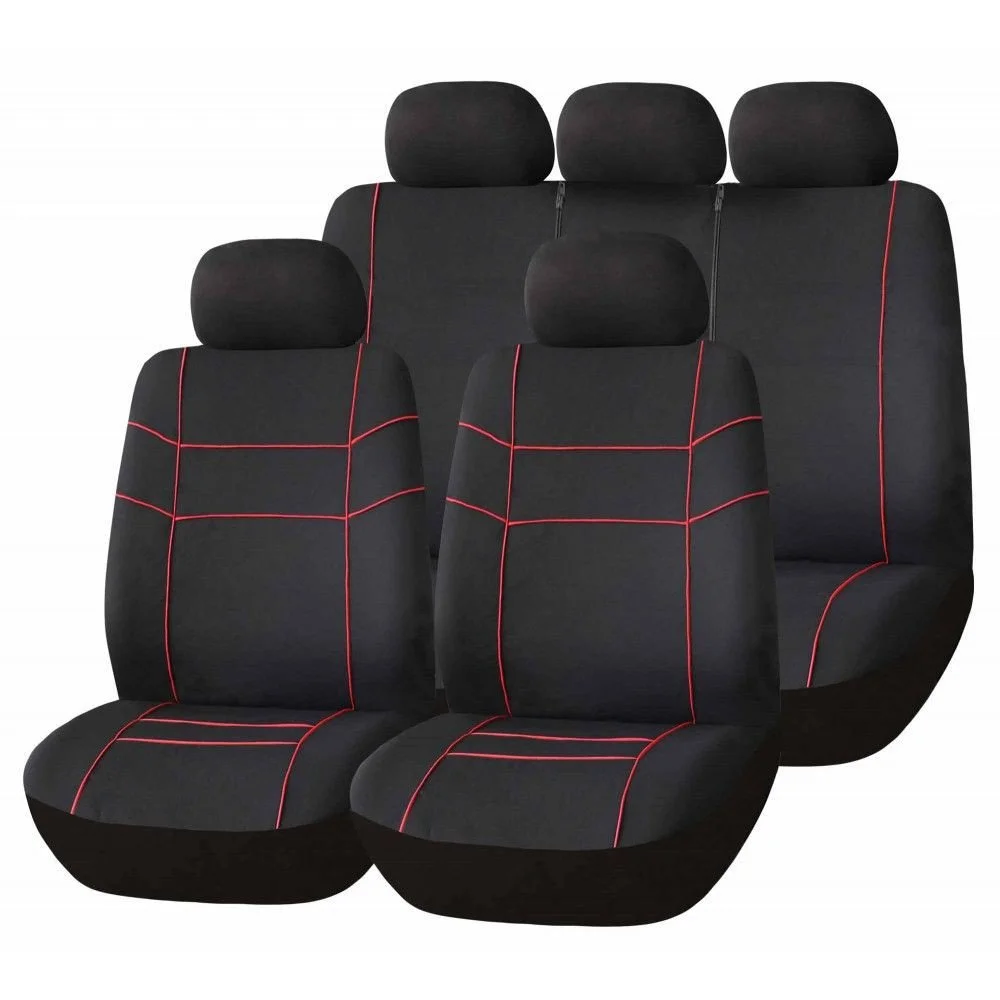 Set huse pentru scaune auto BOTTARI Vector 10036BT, universale, material textil elastic, negru/rosu, montare cu benzi elastice