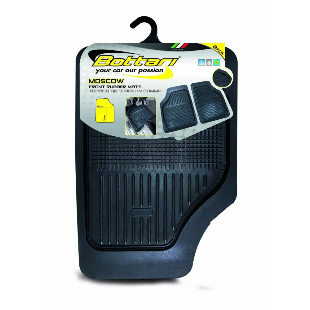 Set 2 covorase auto, tip tavita, BOTTARI Moscow 14015BT, pentru partea din fata, universale, 49 x 72 cm, din cauciuc, negru